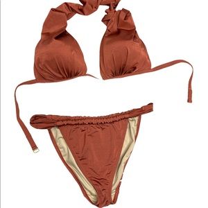 NWOT Victoria’s Secret Copper Halter Top with Tanga Bikini Bikini Bottom